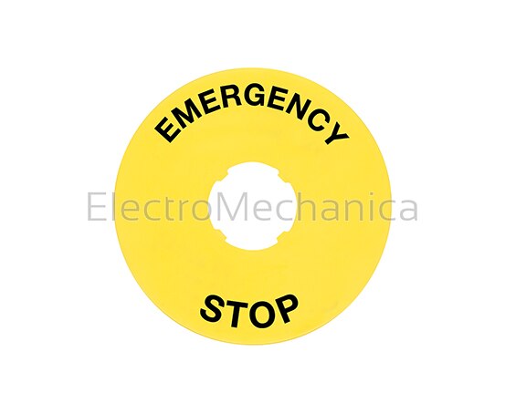 LM2T AU113 YELLOW EMERENCY STOP LABEL 90mm